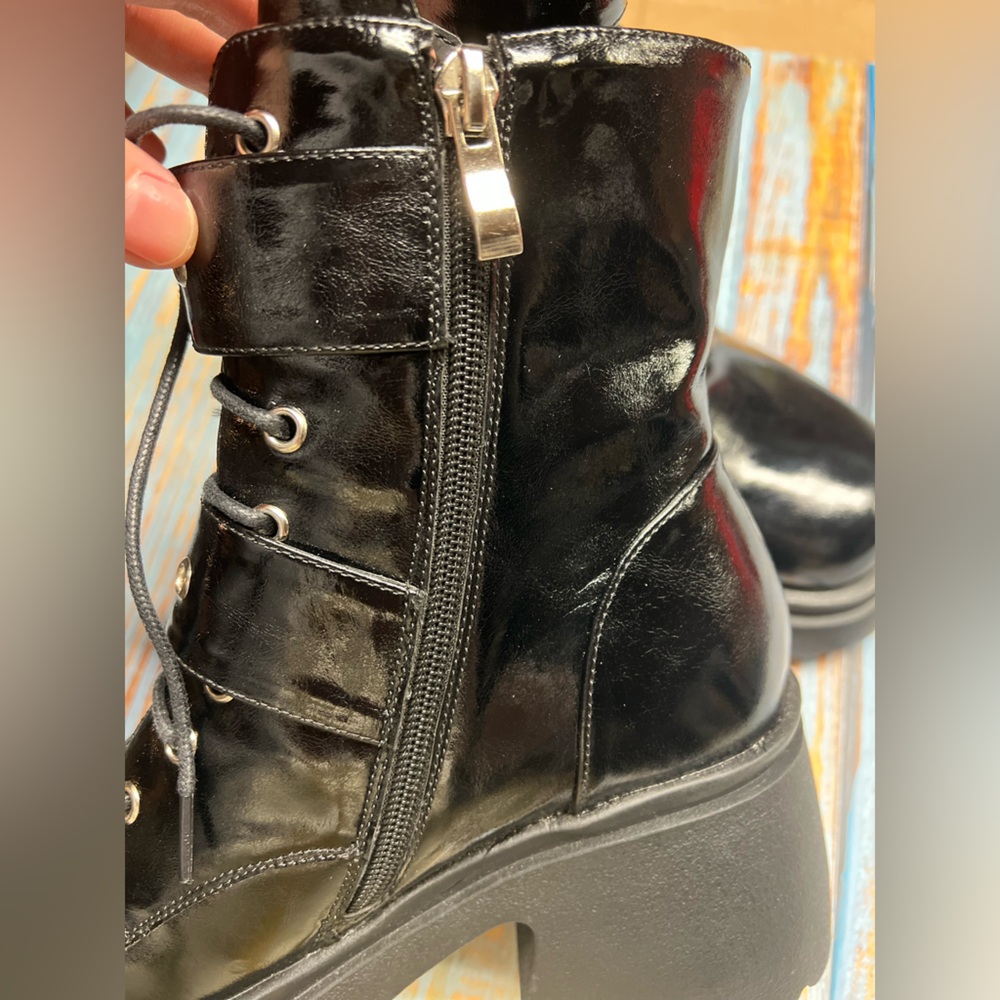 Black Platform Ankle Leather Boots - Picture 9 of 13